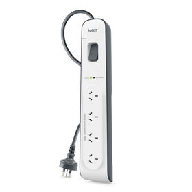4-outlet Surge Protection Strip with 2M Power Cord, White/Gray, hi-res
