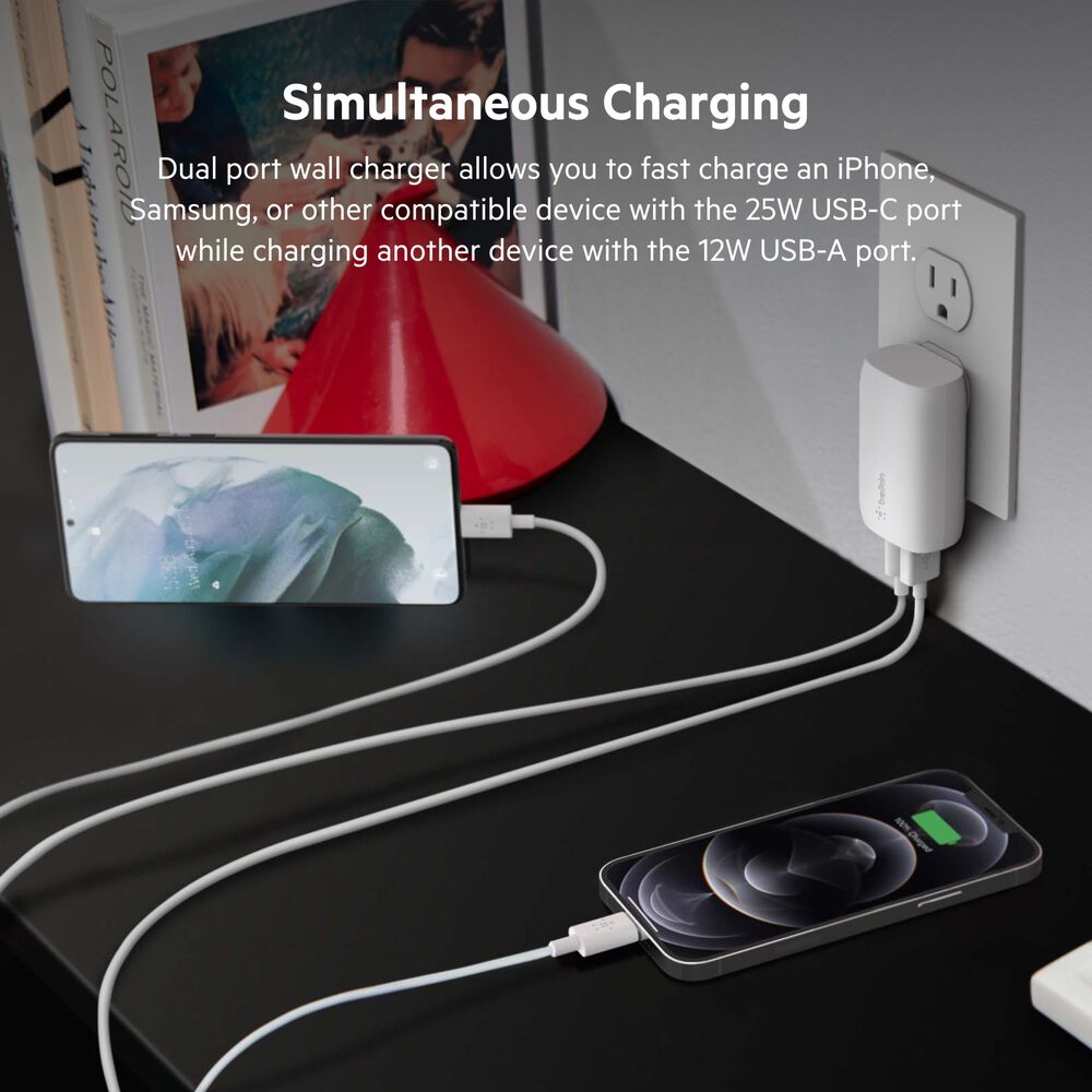 Dual Wall Charger with PPS + USB-C Cable with Lightning Connector, White, hi-res