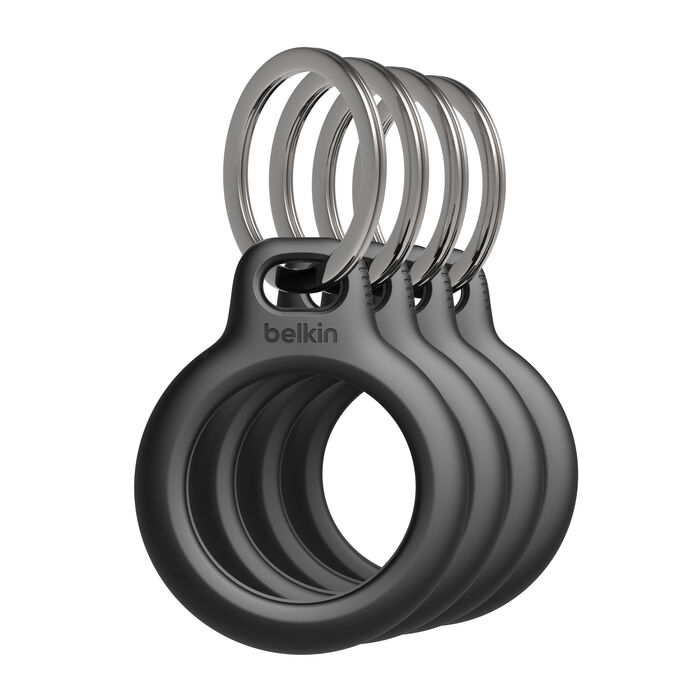 Secure Holder with Key Ring for AirTag 4-Pack, Black, hi-res