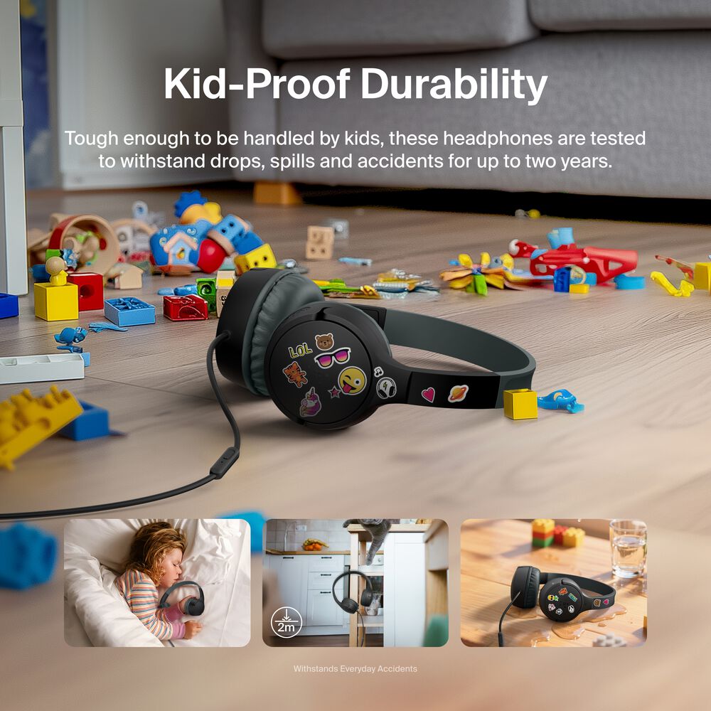 Wired On-Ear Headphones for Kids, Black, hi-res