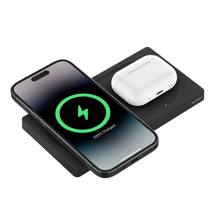 Belkin Cargador inalámbrico MagSafe 2 en 1, soporte de carga rápida de 15 W  para iPhone y soporte de teléfono MagSafe para iPhone 13, 12, Pro, Pro