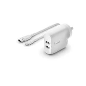 Dual USB-A Wall Charger 24W + USB-A to Micro-USB cable, White, hi-res