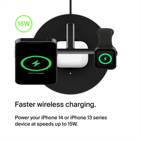 3-in-1 Wireless Charger with Official MagSafe Charging 15W, Black, hi-res