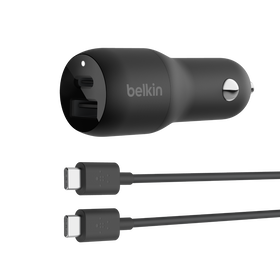 Dual Car Charger with PPS + USB-C to USB-C Cable, Black, hi-res
