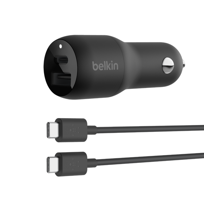Dual Car Charger with PPS + USB-C to USB-C Cable, Black, hi-res