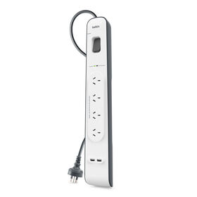 2.4 Amp USB Charging 4-outlet Surge Protection Strip, White/Gray, hi-res