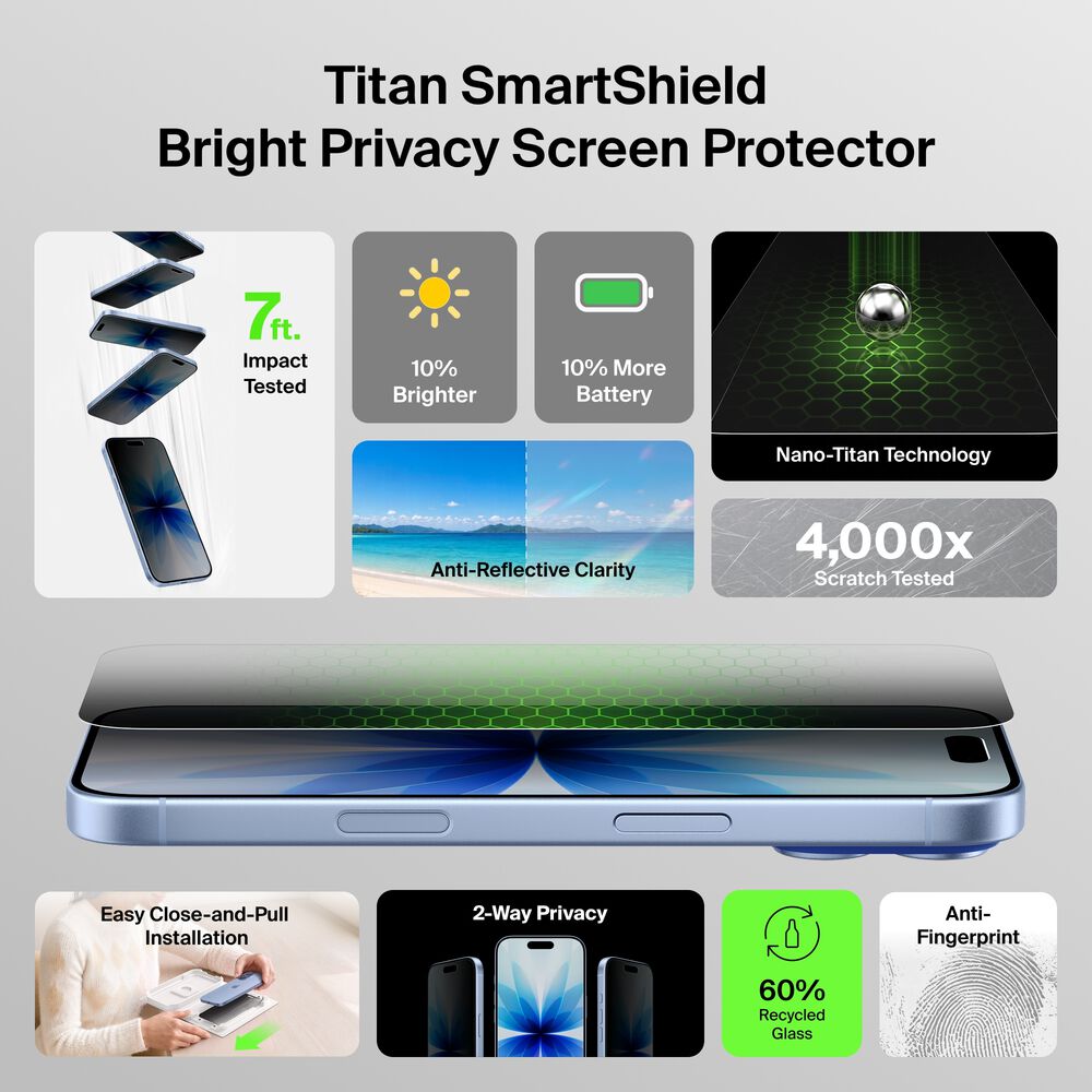 Bright Privacy Screen Protector for iPhone 17, , hi-res