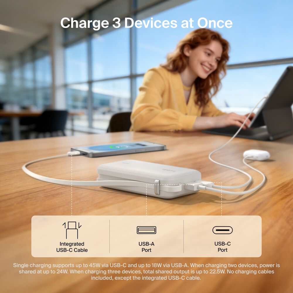Power Bank 10K with Integrated Cable and Display, Sand, hi-res