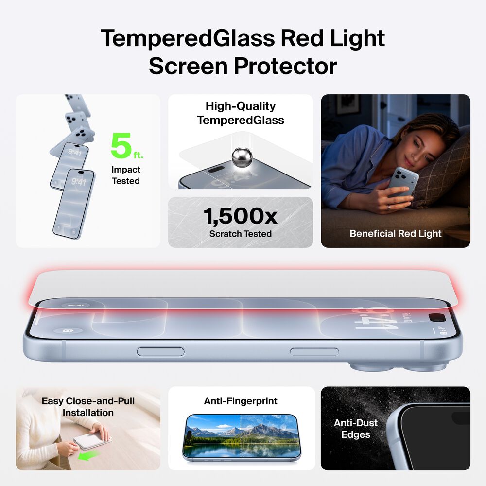Red Light Screen Protector for iPhone 18 Pro Max / iPhone 17 Pro Max, , hi-res