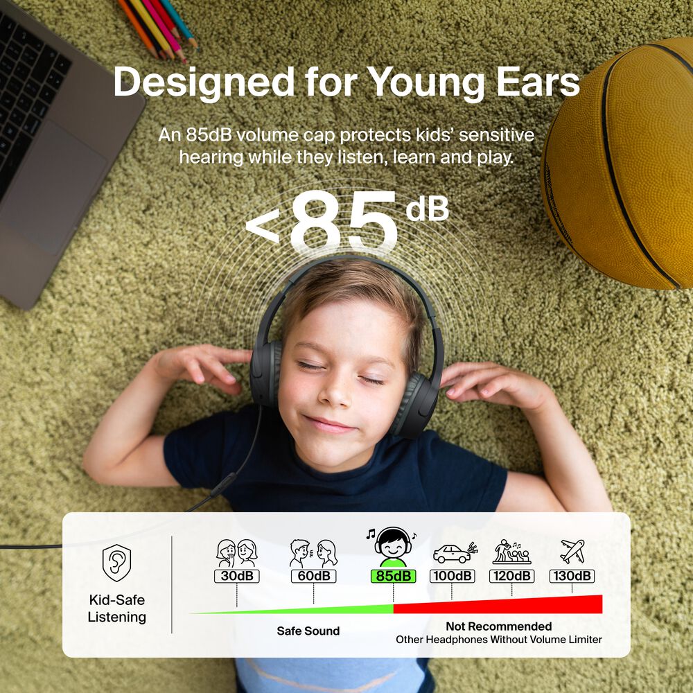 Wired On-Ear Headphones for Kids, Black, hi-res