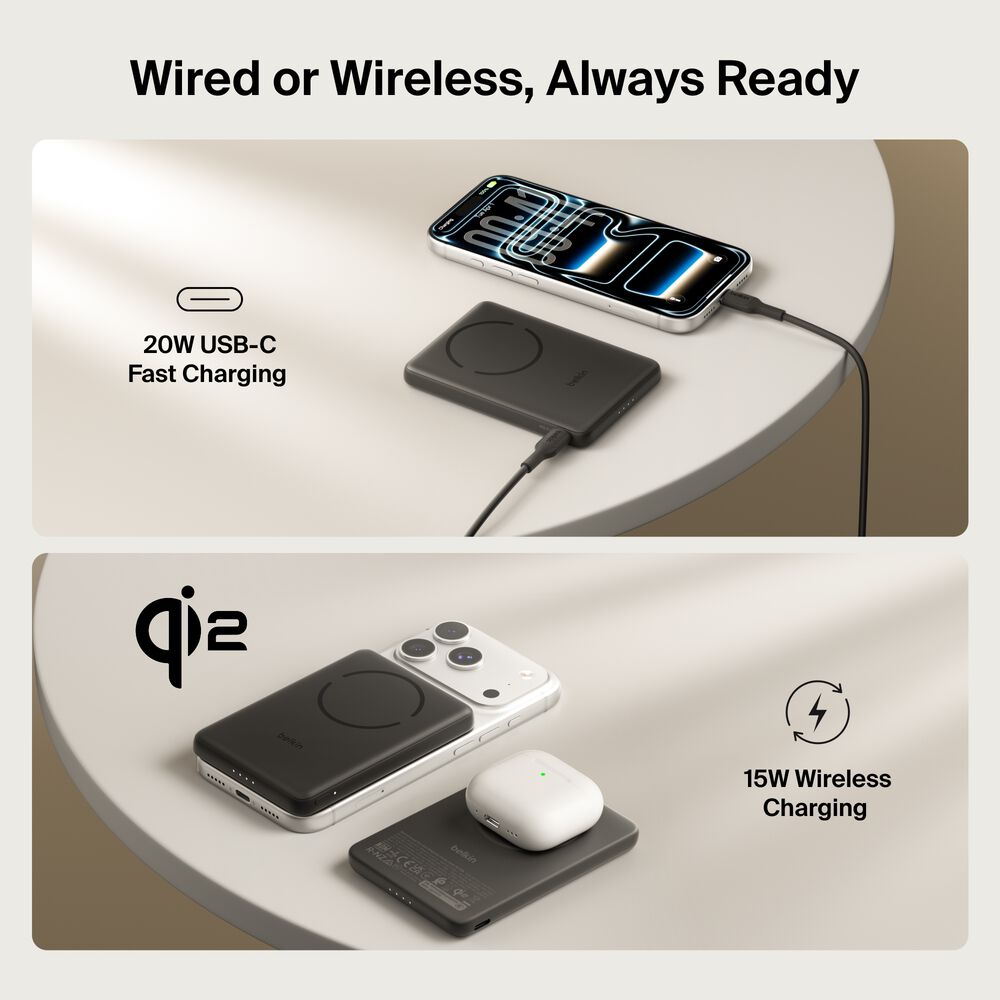 Slim Magnetic Power Bank 5K with Qi2, Black, hi-res