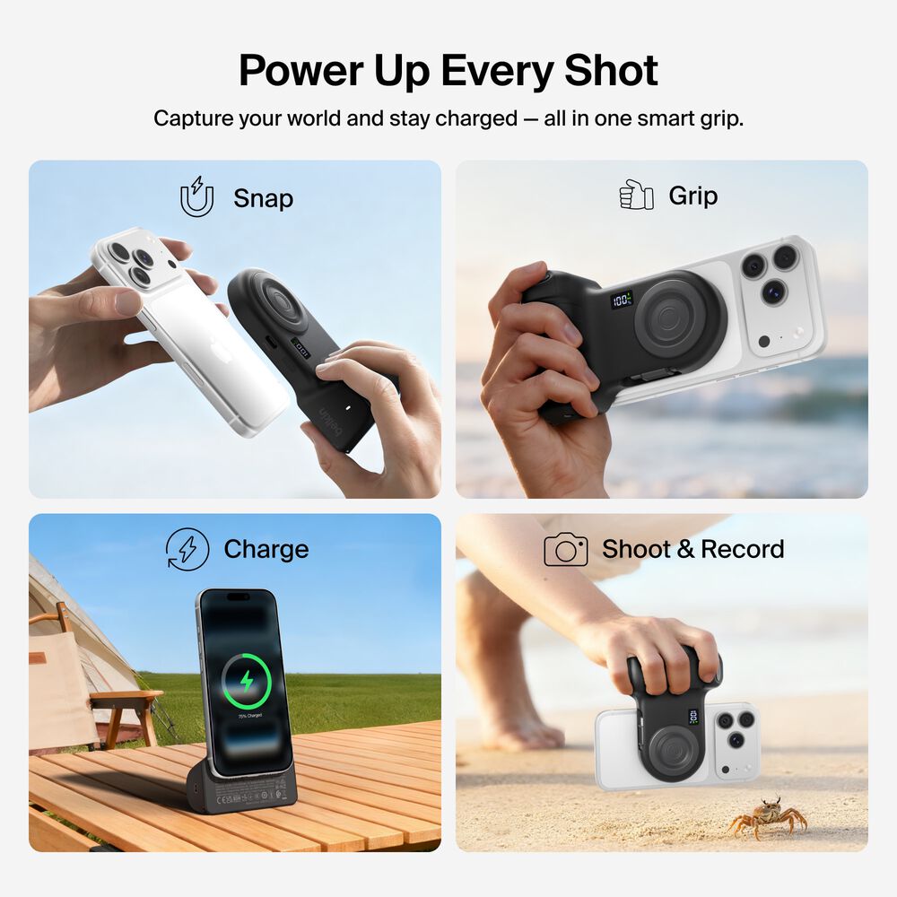 Magnetic Charging Camera Grip with Power Bank, Charcoal, hi-res