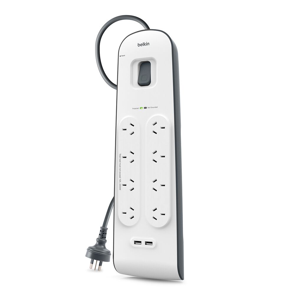 2.4 Amp USB Charging 8-outlet Surge Protection Strip, White/Gray, hi-res