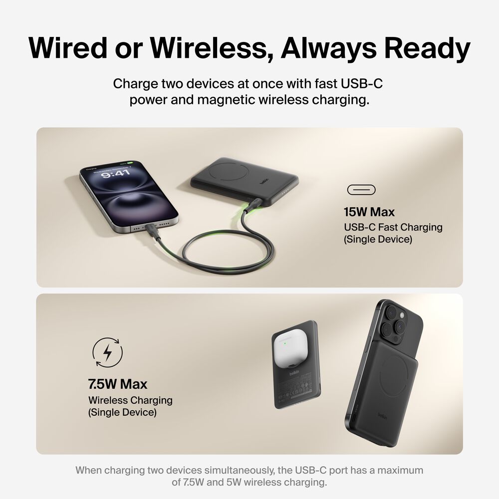 Slim Magnetic Power Bank 5K, Black, hi-res