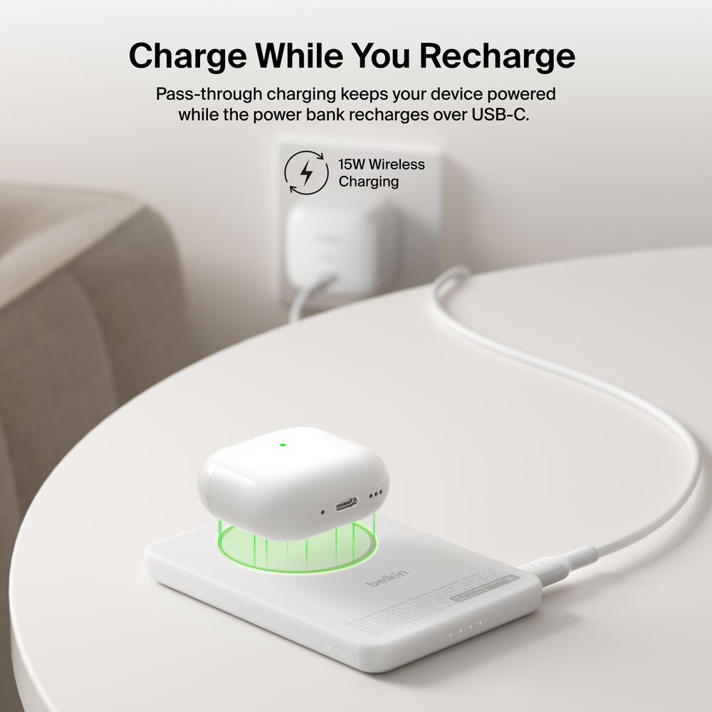 Slim Magnetic Power Bank 5K with Qi2, White, hi-res