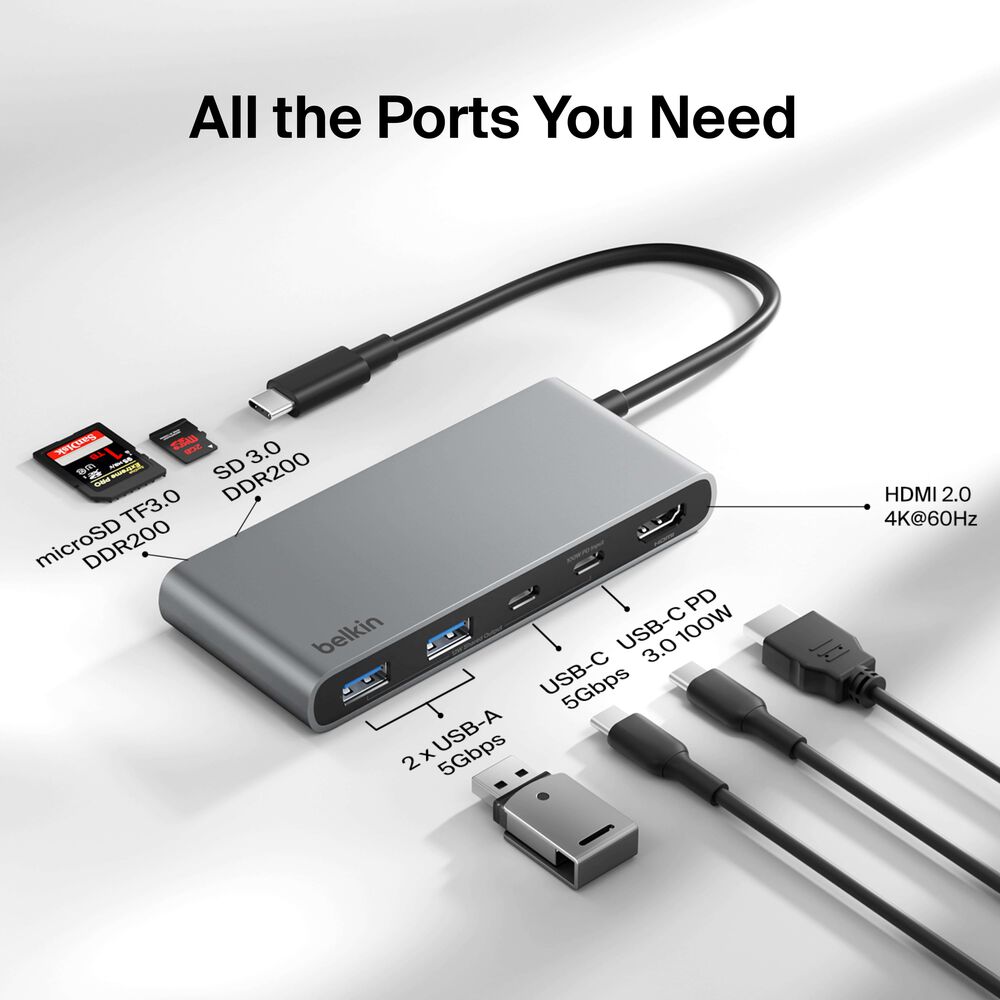 7-Port USB-C Hub with Dual USB-C Ports, Space Gray, hi-res
