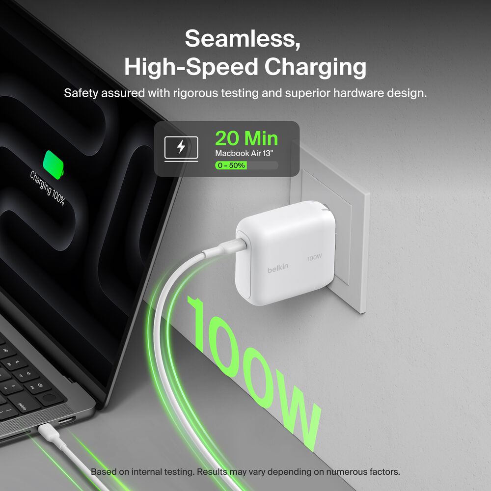 USB-C GaN Wall Charger 100W + USB-C Cable, , hi-res