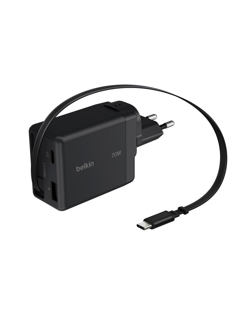 Cargador de pared GaN de 70 W con cable retr&aacute;ctil, , hi-res
