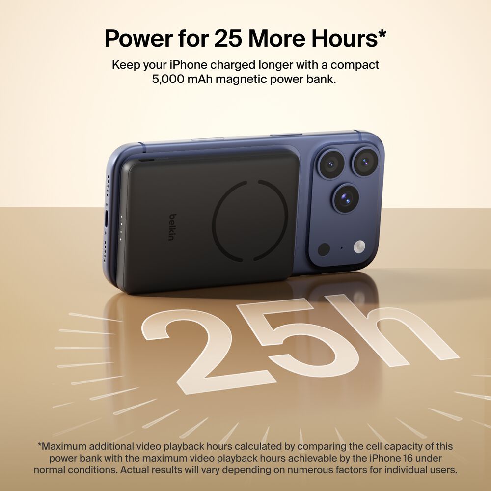 Slim Magnetic Power Bank 5K with Qi2, Black, hi-res