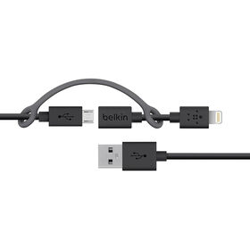 Micro-USB Cable with Lightning connector Adapter, Black, hi-res