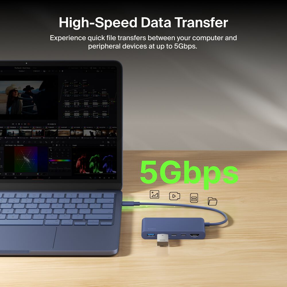 5-Port USB-C Hub with Dual USB-C Ports for MacBook Neo, Indigo, hi-res