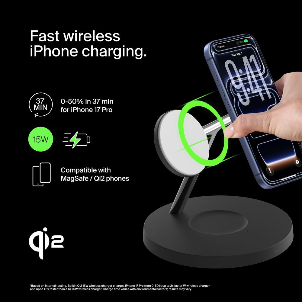 3-in-1 Wireless Charging Stand with Qi2 15W, Black, hi-res