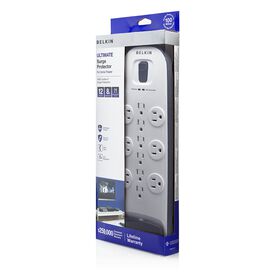 12-outlet Surge Protector with 8 ft Power Cord with Cable/Satellite and Telephone Protection, White, hi-res