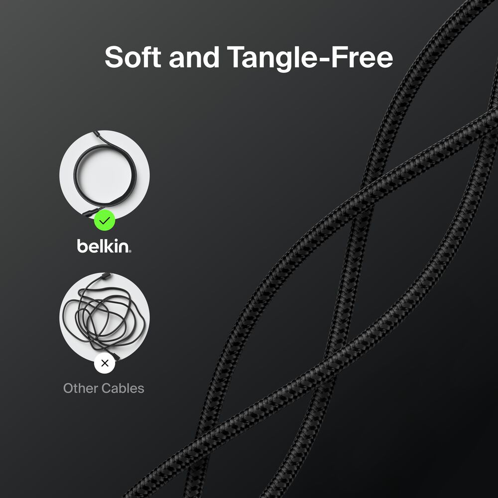 Braided USB-A Cable with Lightning Connector, 3.3ft/1m, Black, Black, hi-res