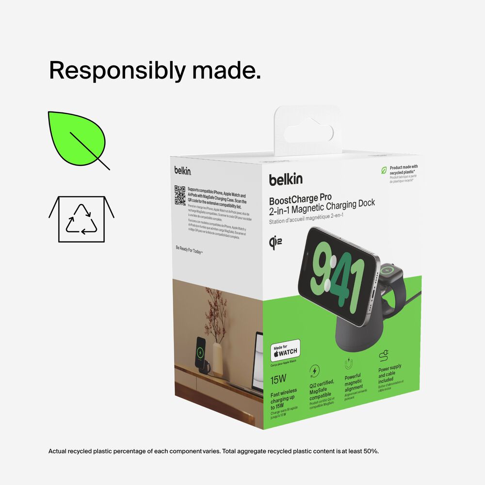 2-in-1 Wireless Charging Dock with Qi2 15W, Charcoal, hi-res