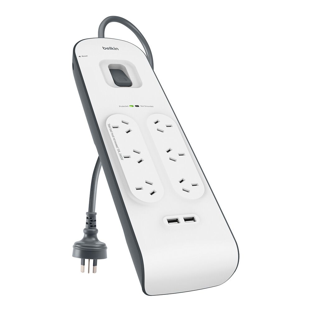 2.4 Amp USB Charging 6-outlet Surge Protection Strip, White/Gray, hi-res