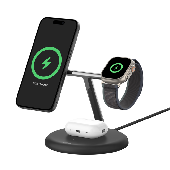 Belkin Qi2 3 in 1 Wireless Charging Stand Black