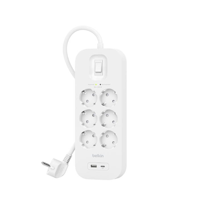 Spanningsbeveiliger met USB-C- en USB-A-poort (6 stopcontacten + 1 x USB-C en 1 x USB-A), , hi-res