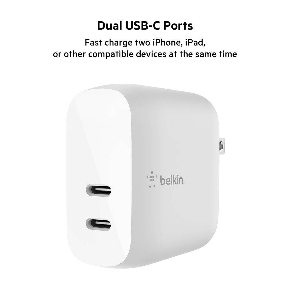 Dual USB-C PD Wall Charger 40W, White, hi-res