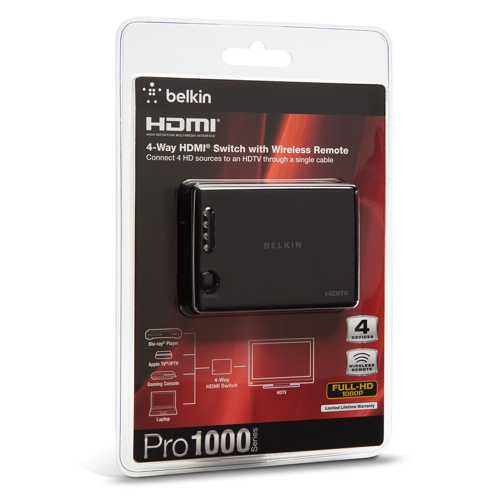 4-Way HDMI Switch with Wireless Remote, Black, hi-res