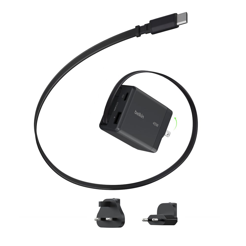 Cargador de pared GaN de 45 W con cable retr&aacute;ctil, , hi-res
