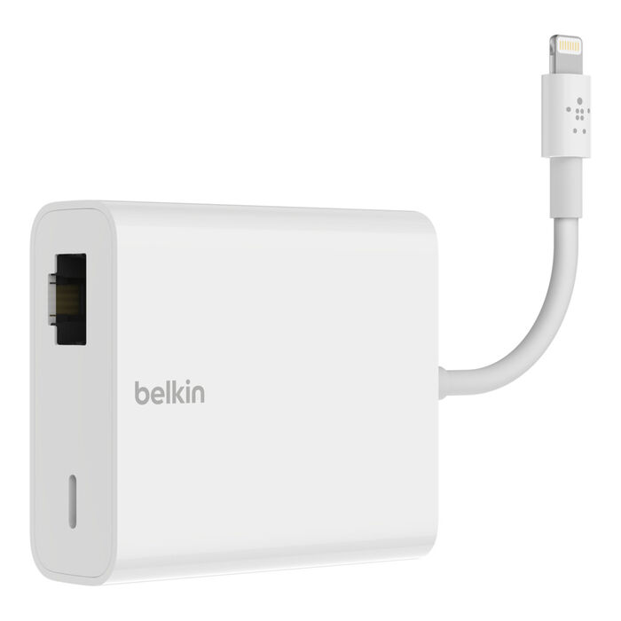 Adaptador Ethernet + carga con conector Lightning, Blanco, hi-res