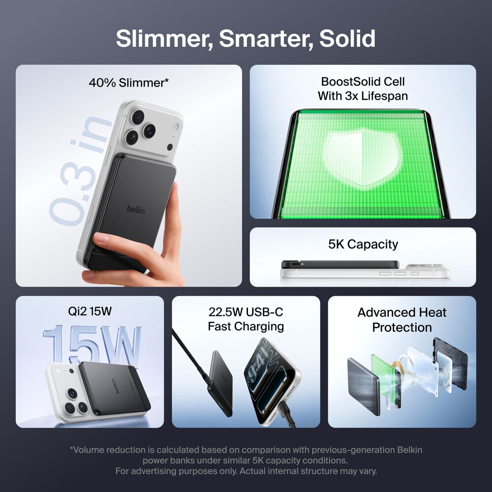 Slim Magnetic Power Bank 5K with BoostSolid Cell, Black, hi-res