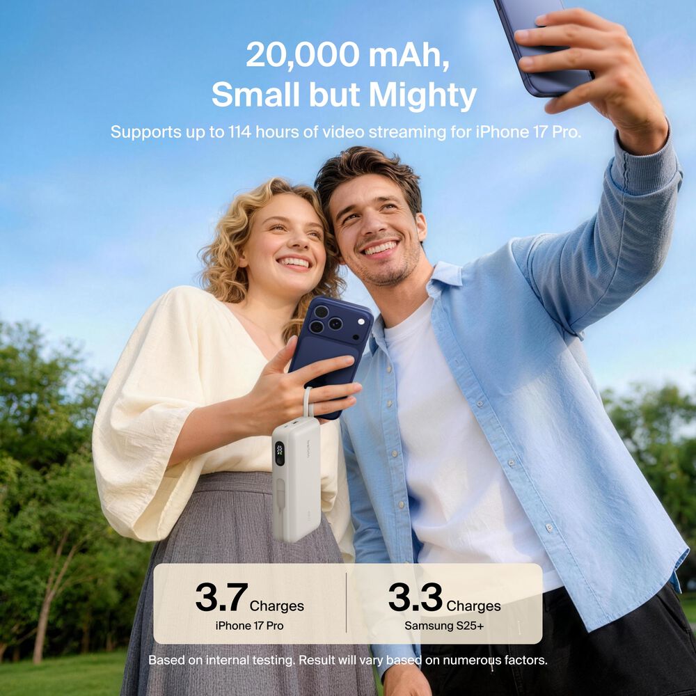 Power Bank 20K with Integrated Cable and Display, Sand, hi-res
