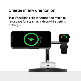 3-in-1 Wireless Charger with Official MagSafe Charging 15W, Black, hi-res