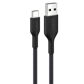 Braided USB-A to USB-C Cable 15W, 3.3ft/1m, Black, Black, hi-res