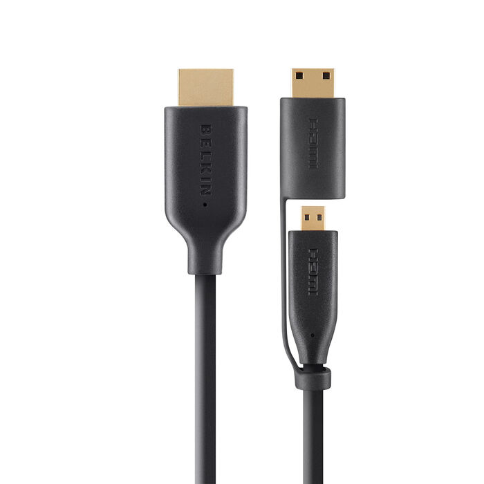 CABLE,HDMI/HDMI-MICRO,M/M,2M,THIN+MICRO/MINI ADPTR, Black, hi-res