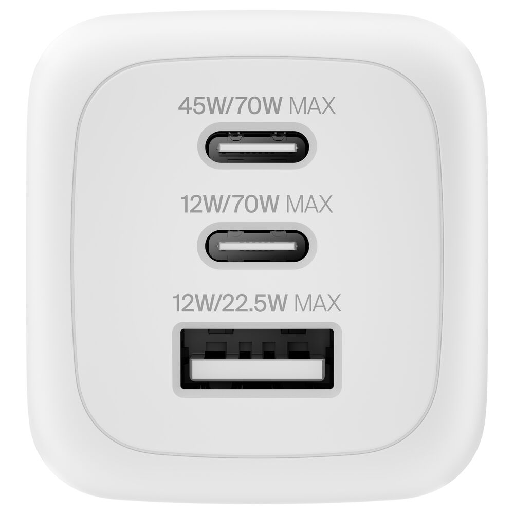 Chargeur secteur GaN 3&nbsp;ports (70&nbsp;W), Blanc, hi-res