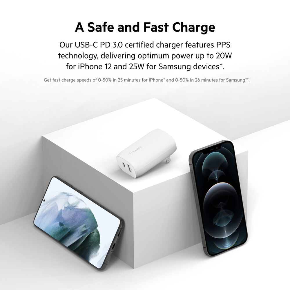 Dual Wall Charger with PPS + USB-C Cable with Lightning Connector, White, hi-res