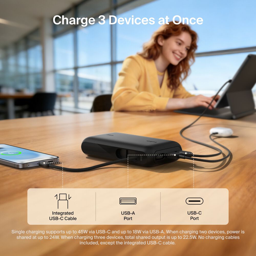 Power Bank 10K with Integrated Cable and Display, Black, hi-res