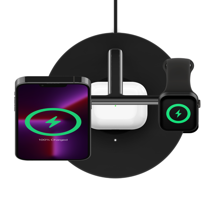 3-in-1 Wireless Charger with MagSafe 15W, Black, hi-res