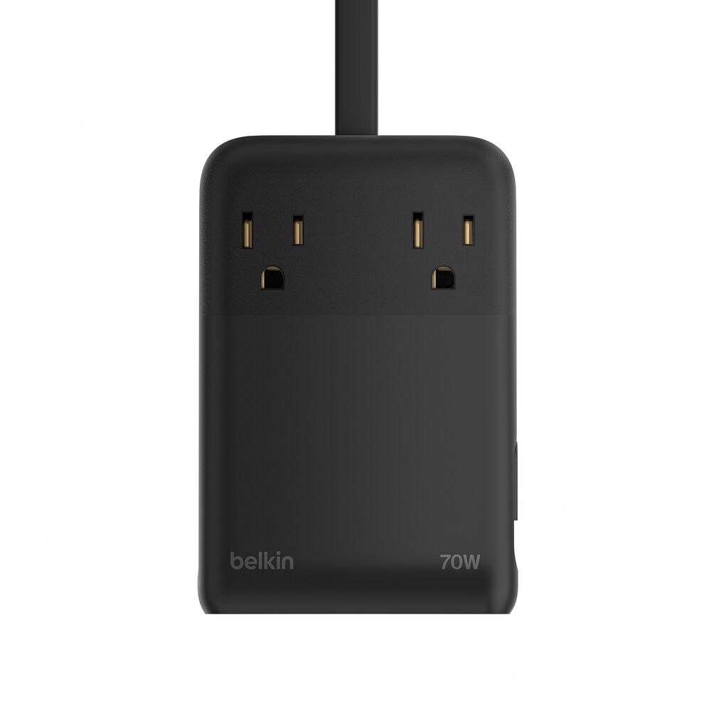 2-Outlet Charging Station with USB Ports and USB-C Cable 70W, Black, hi-res