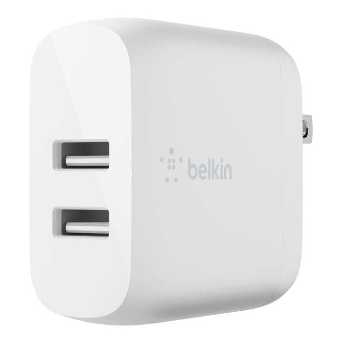 Chargeur mural double à charge rapide - USB-A/USB-C - 2.4 A - Blanc