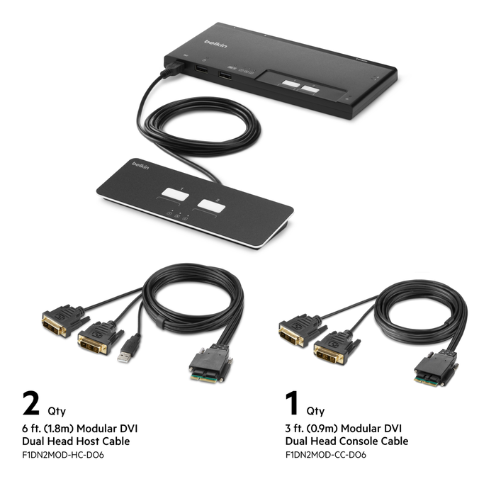 2-Port Dual Head DVI Modular Secure KVM Switch PP4.0 W/ Remote, Noir, hi-res