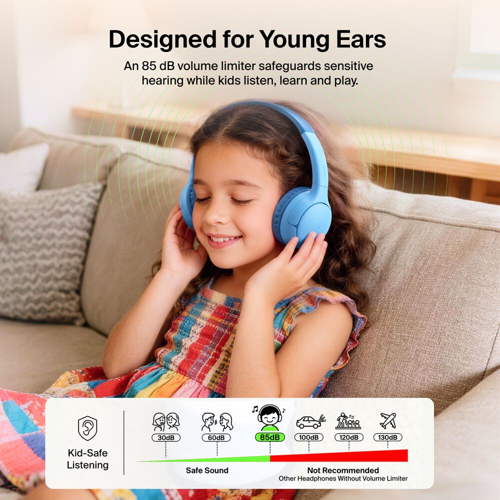 Wireless On-Ear Headphones for Kids , Blue, hi-res