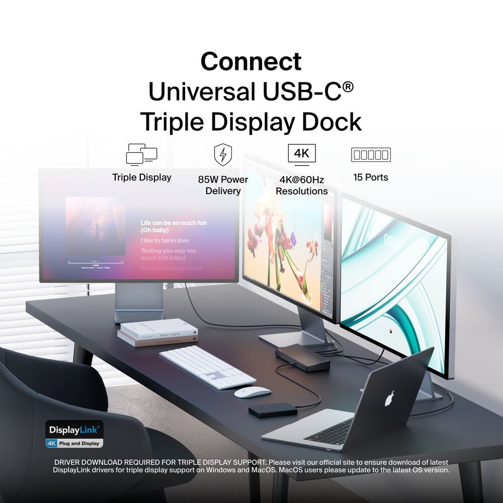 Universal USB-C&reg; Triple Display Dock, Black, hi-res
